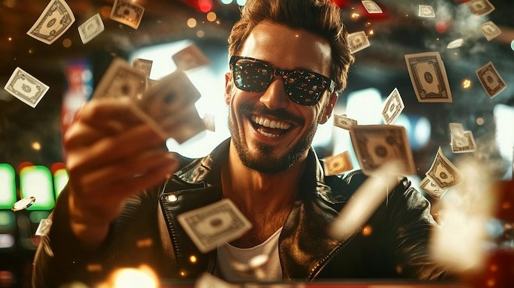 Antarmuka permainan Bigger Bass Bonanza di 77 lucky dengan simbol ikan dan fitur bonus